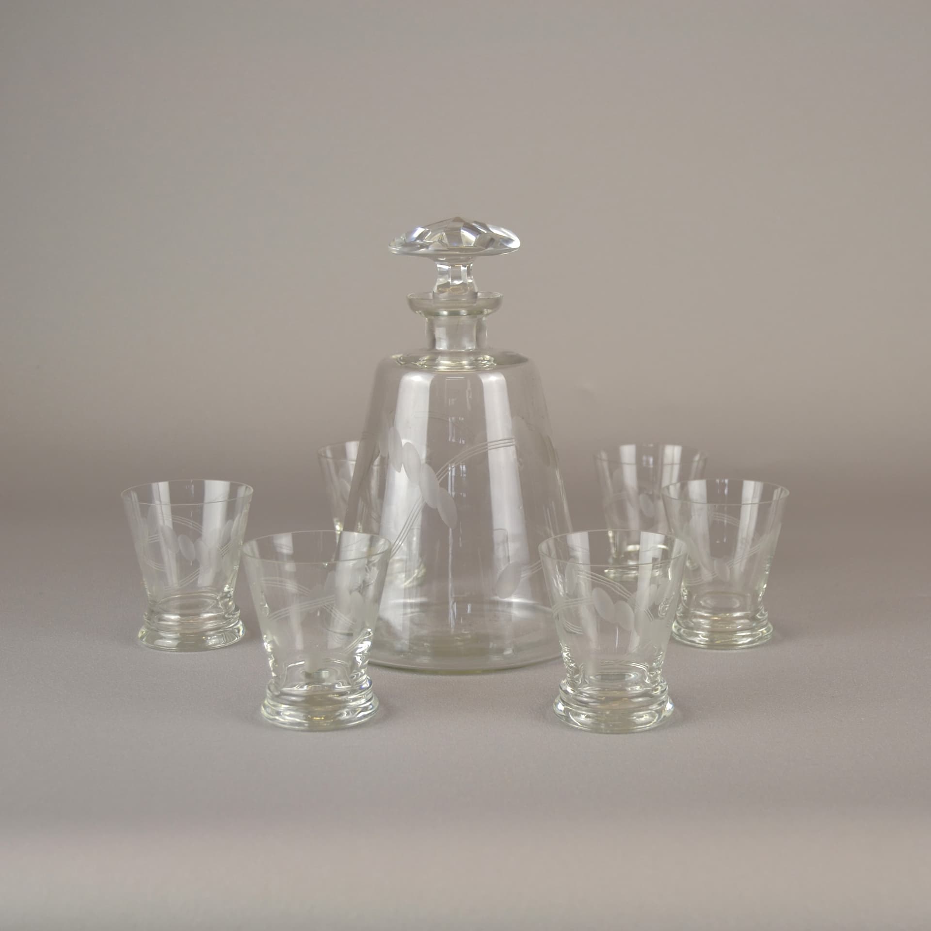 Zestaw karafka ze szklankami, Art déco, szkło transparentne, lata 30. - 556
