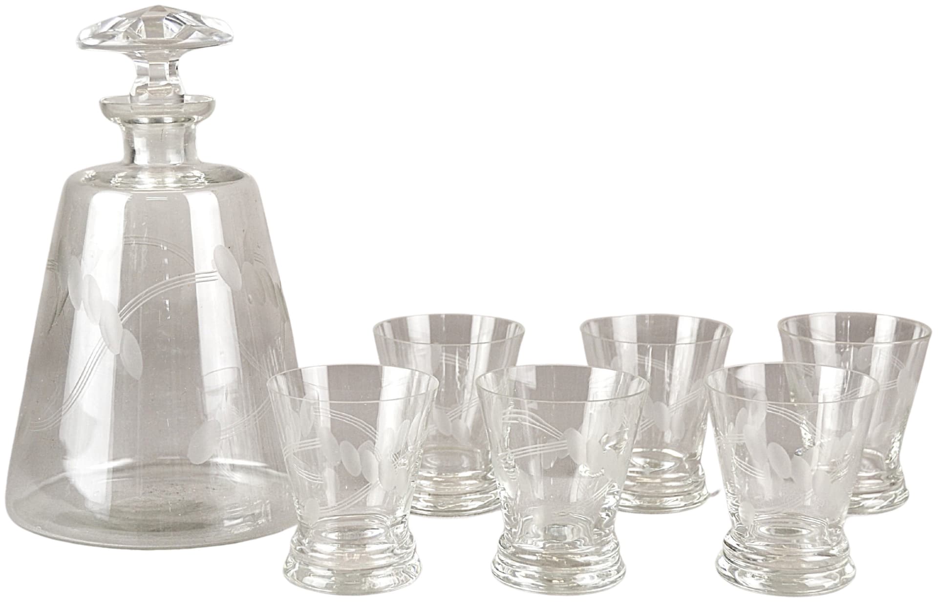 Zestaw karafka ze szklankami, Art déco, szkło transparentne, lata 30.