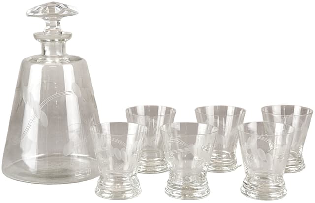 Zestaw karafka ze szklankami, Art déco, szkło transparentne, lata 30. - WYMIARY