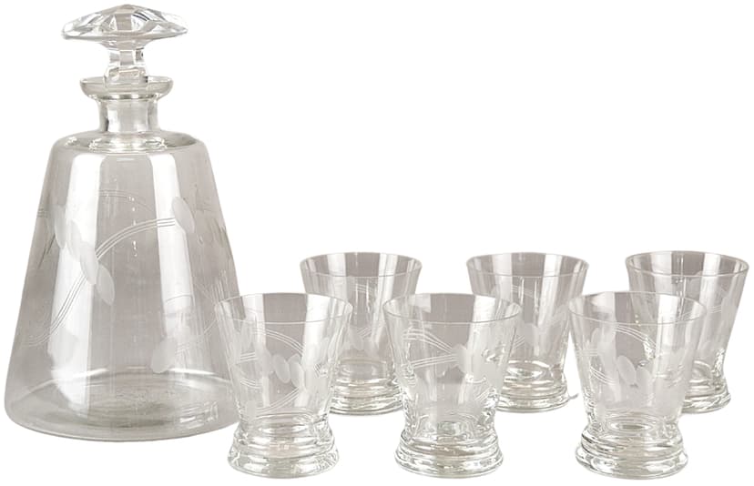 Zestaw karafka ze szklankami, Art déco, szkło transparentne, lata 30.