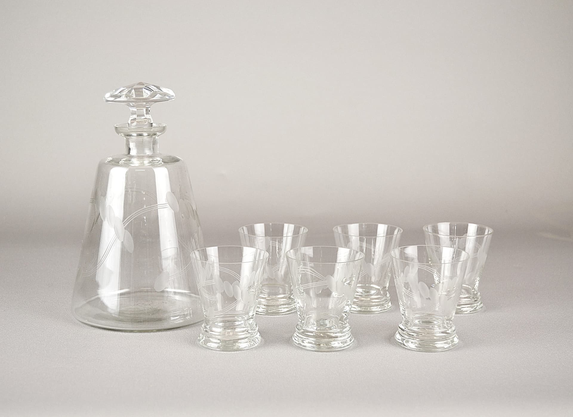 Zestaw karafka ze szklankami, Art déco, szkło transparentne, lata 30. - 561