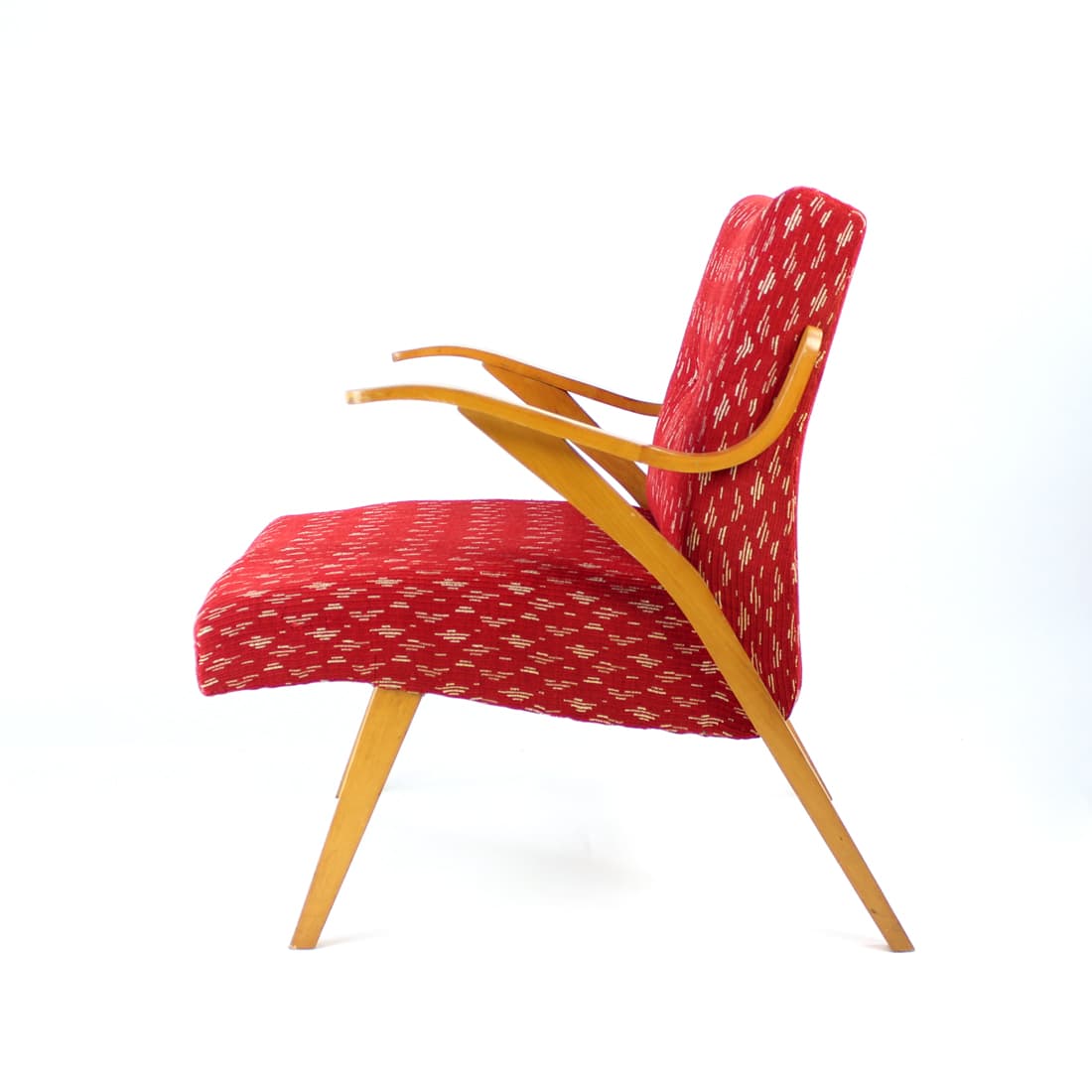 Armchair, red, oak, Czechoslovakia, 1960s. - 90847