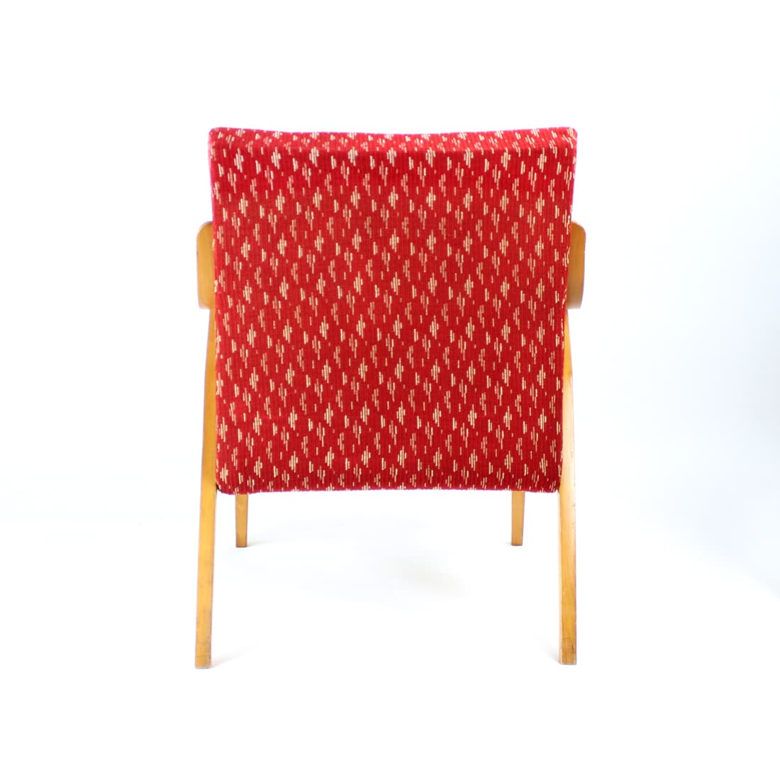 Armchair, red, oak, Czechoslovakia, 1960s. - 90854