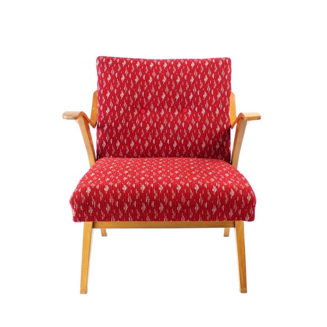 Armchair, red, oak, Czechoslovakia, 1960s. - DIMENSION
