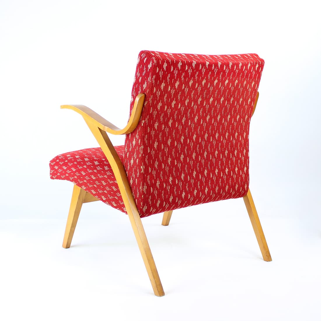 Armchair, red, oak, Czechoslovakia, 1960s. - 90853