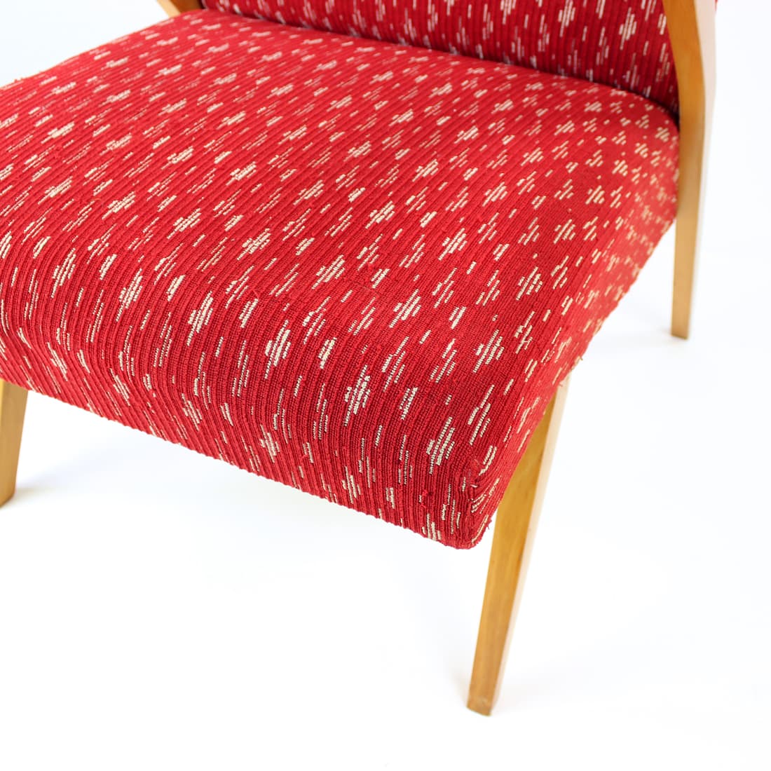 Armchair, red, oak, Czechoslovakia, 1960s. - 90858