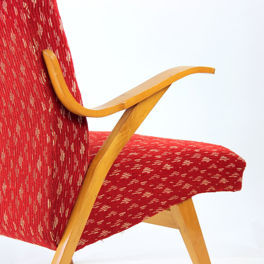 Armchair, red, oak, Czechoslovakia, 1960s. - 90855