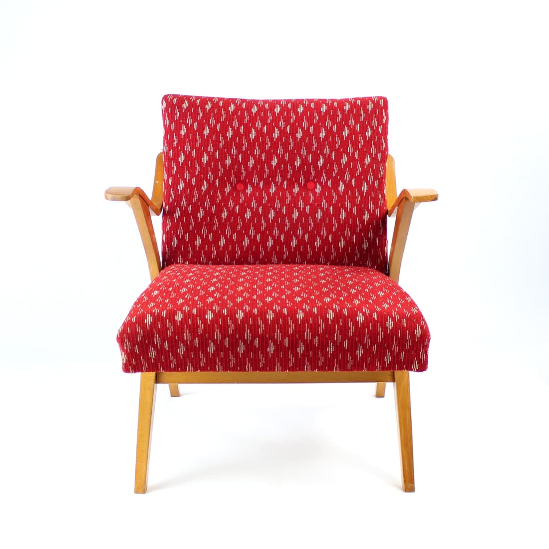 Armchair, red, oak, Czechoslovakia, 1960s. - 90850