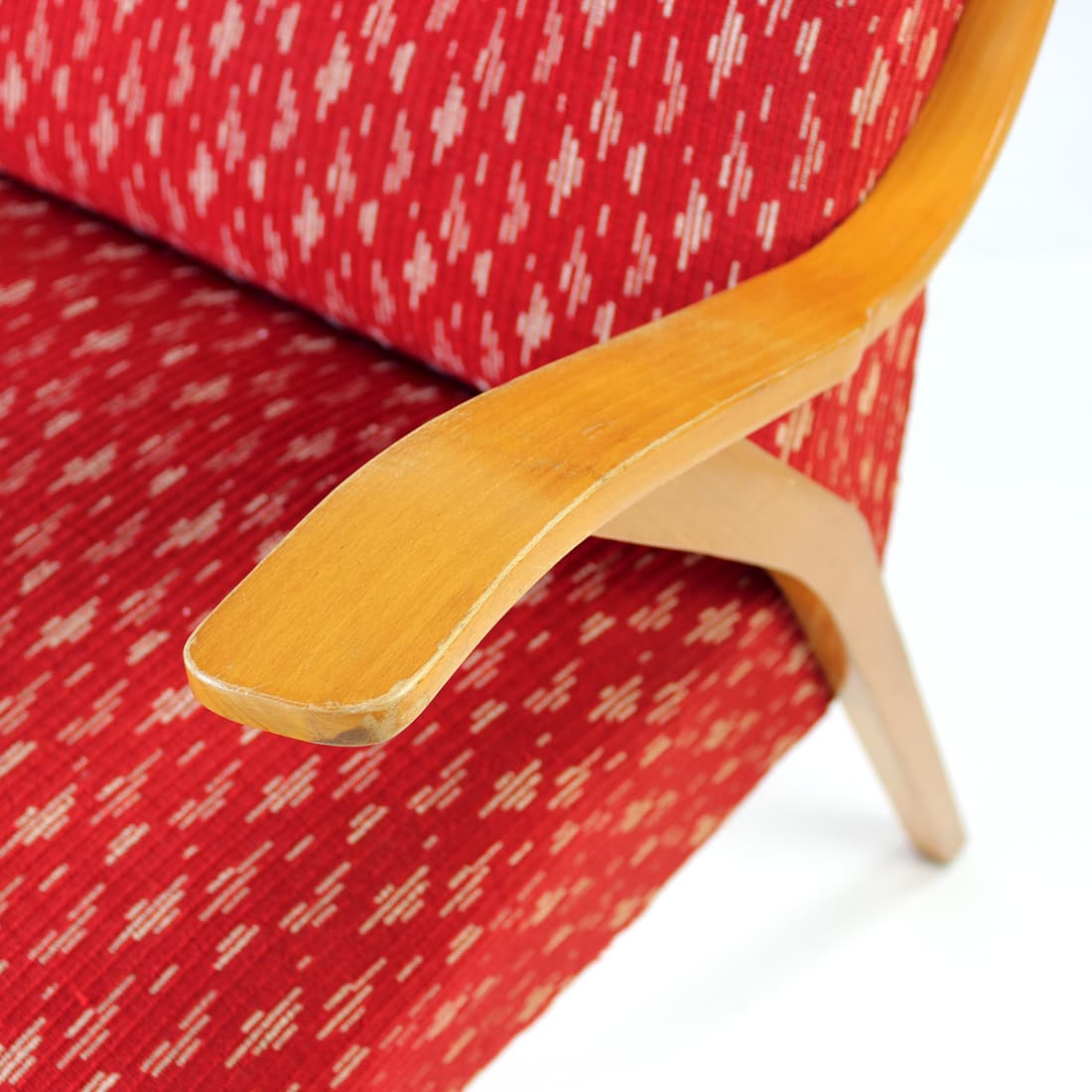 Armchair, red, oak, Czechoslovakia, 1960s. - 90848