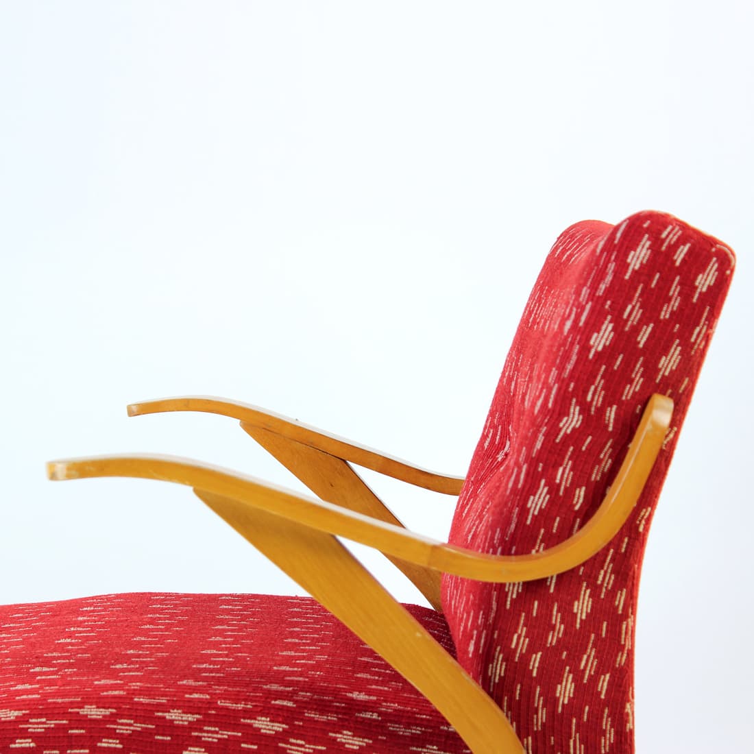 Armchair, red, oak, Czechoslovakia, 1960s. - 90856
