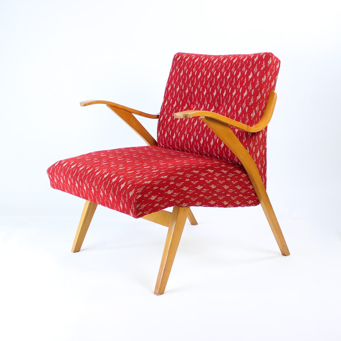 Armchair, red, oak, Czechoslovakia, 1960s. - 90851