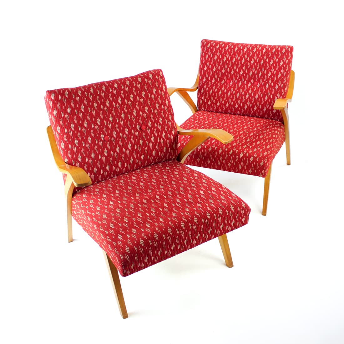 Armchair, red, oak, Czechoslovakia, 1960s. - 90849