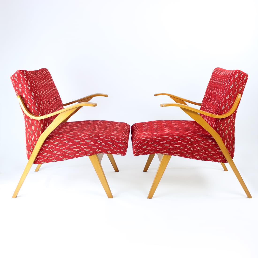 Armchair, red, oak, Czechoslovakia, 1960s. - 90852