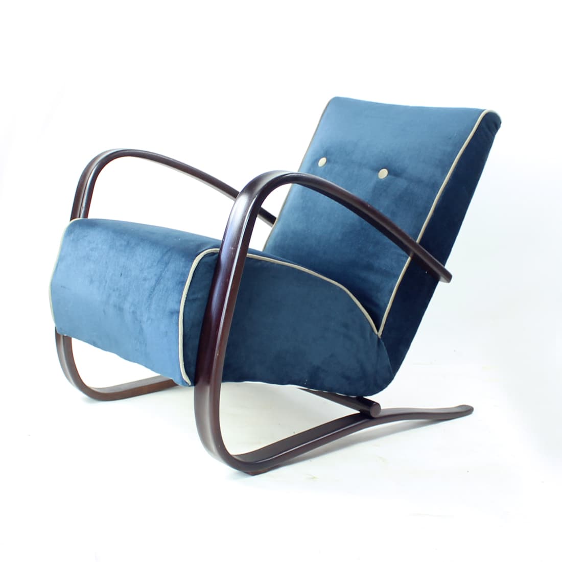 Armchair H-269, blue velvet, dark ash, by J. Halabala, UP Závody, Czechoslovakia, 1920s. - 76505