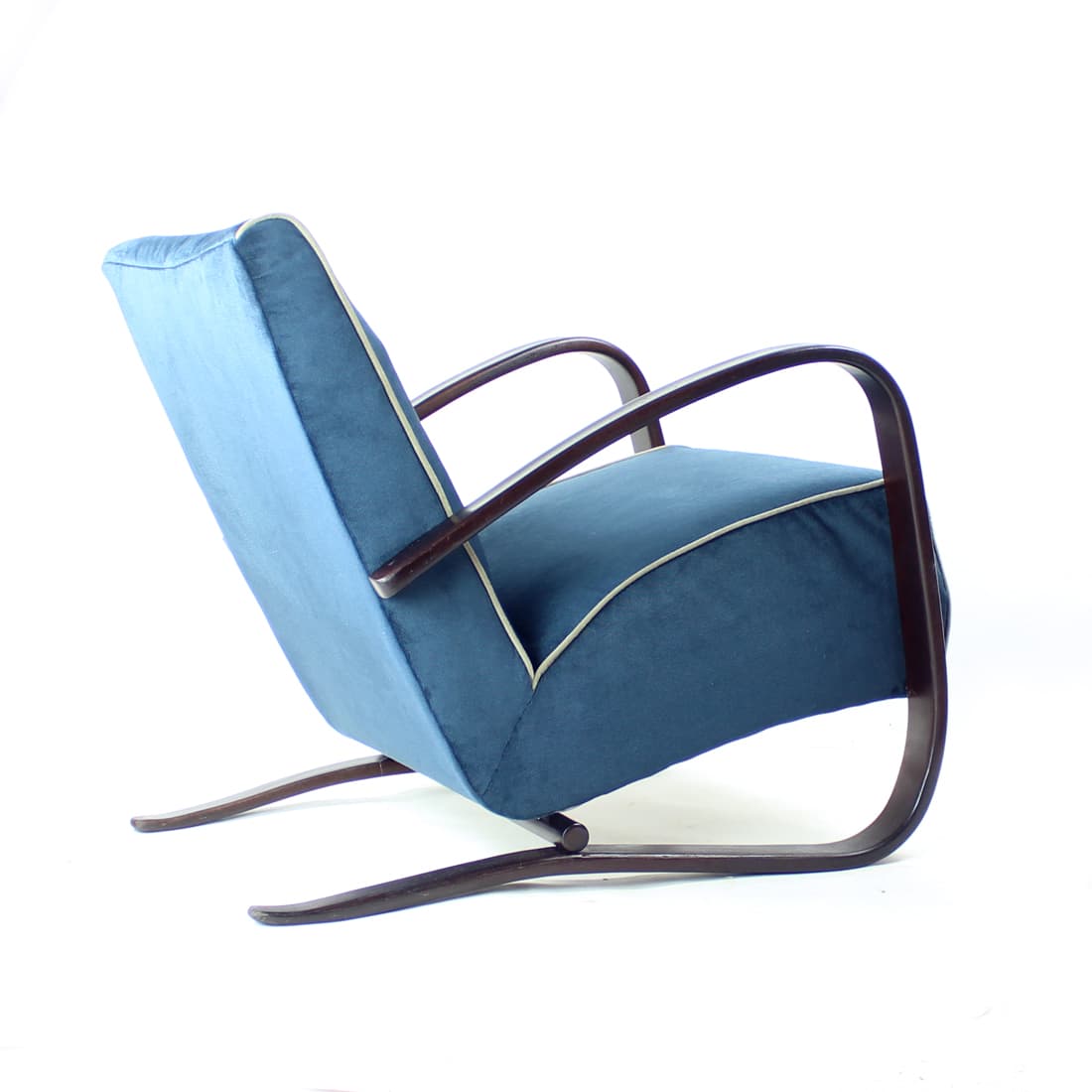 Armchair H-269, blue velvet, dark ash, by J. Halabala, UP Závody, Czechoslovakia, 1920s. - 76509
