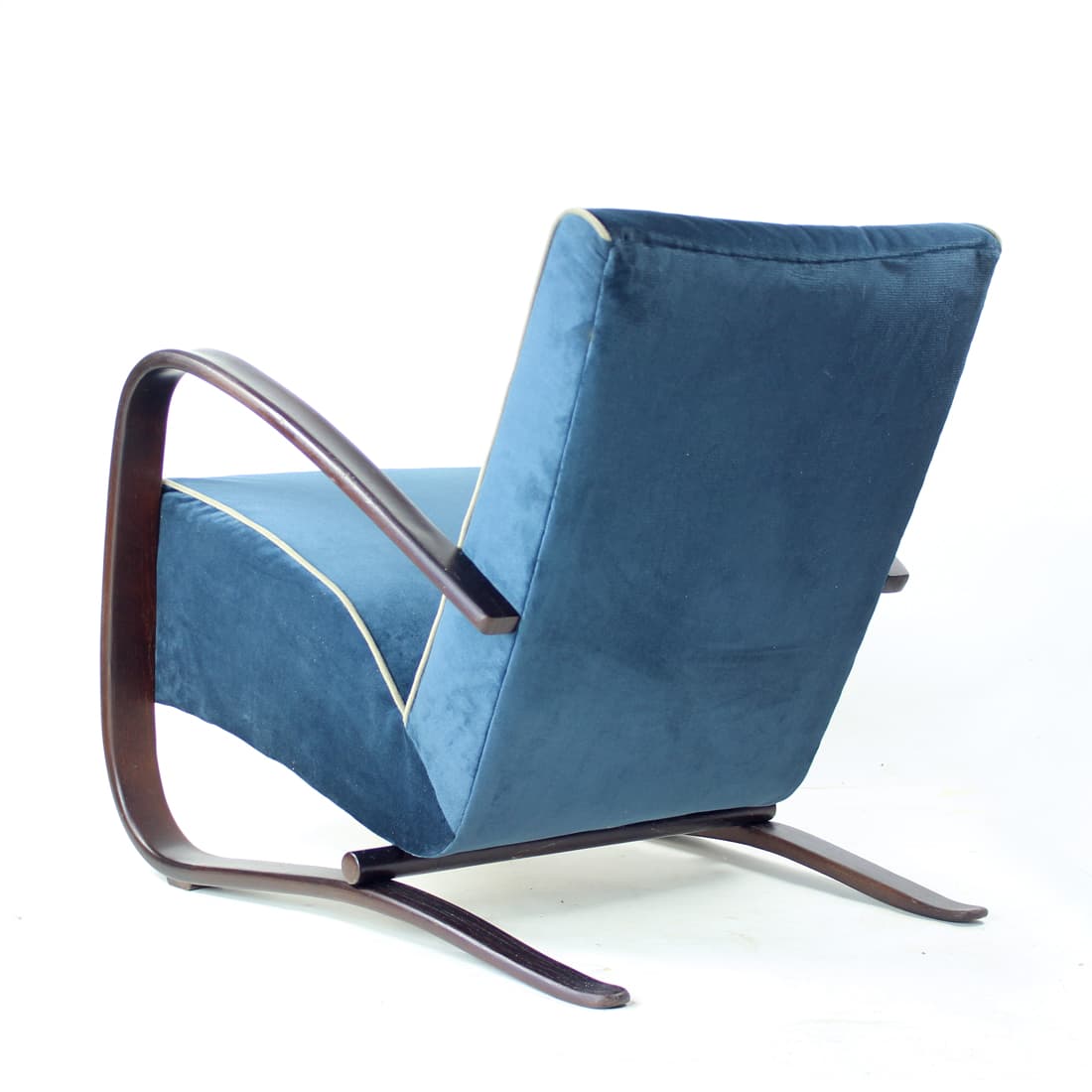 Armchair H-269, blue velvet, dark ash, by J. Halabala, UP Závody, Czechoslovakia, 1920s. - 76507