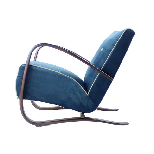 Armchair H-269, blue velvet, dark ash, by J. Halabala, UP Závody, Czechoslovakia, 1920s. - DIMENSION