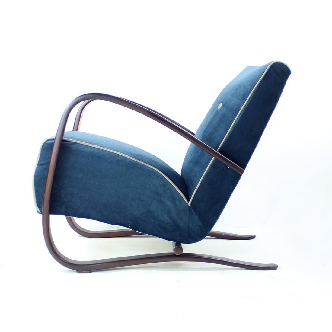 Armchair H-269, blue velvet, dark ash, by J. Halabala, UP Závody, Czechoslovakia, 1920s. - 76506