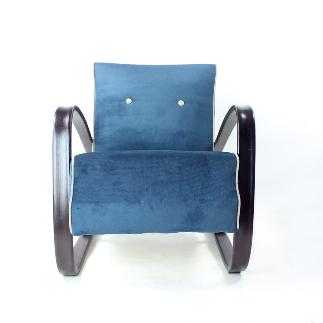 Armchair H-269, blue velvet, dark ash, by J. Halabala, UP Závody, Czechoslovakia, 1920s. - 76504