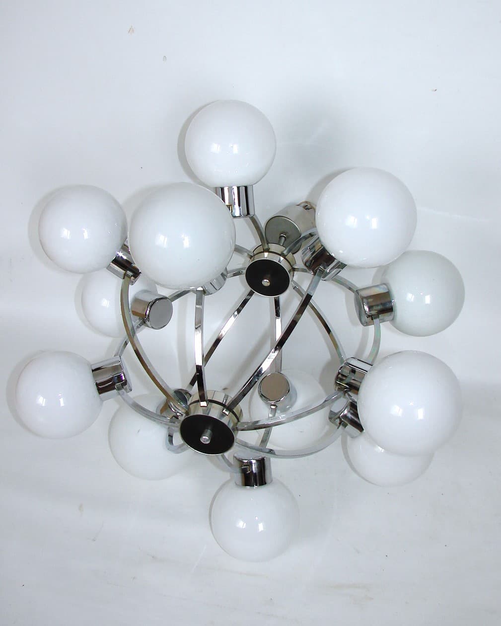 Chandelier Space Age, silver, chrome steel, opal glass, 1970s - 77246
