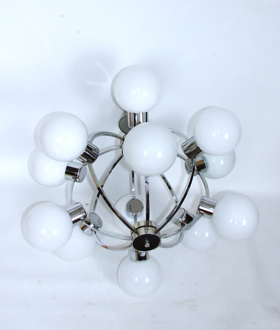 Chandelier Space Age, silver, chrome steel, opal glass, 1970s - 77243