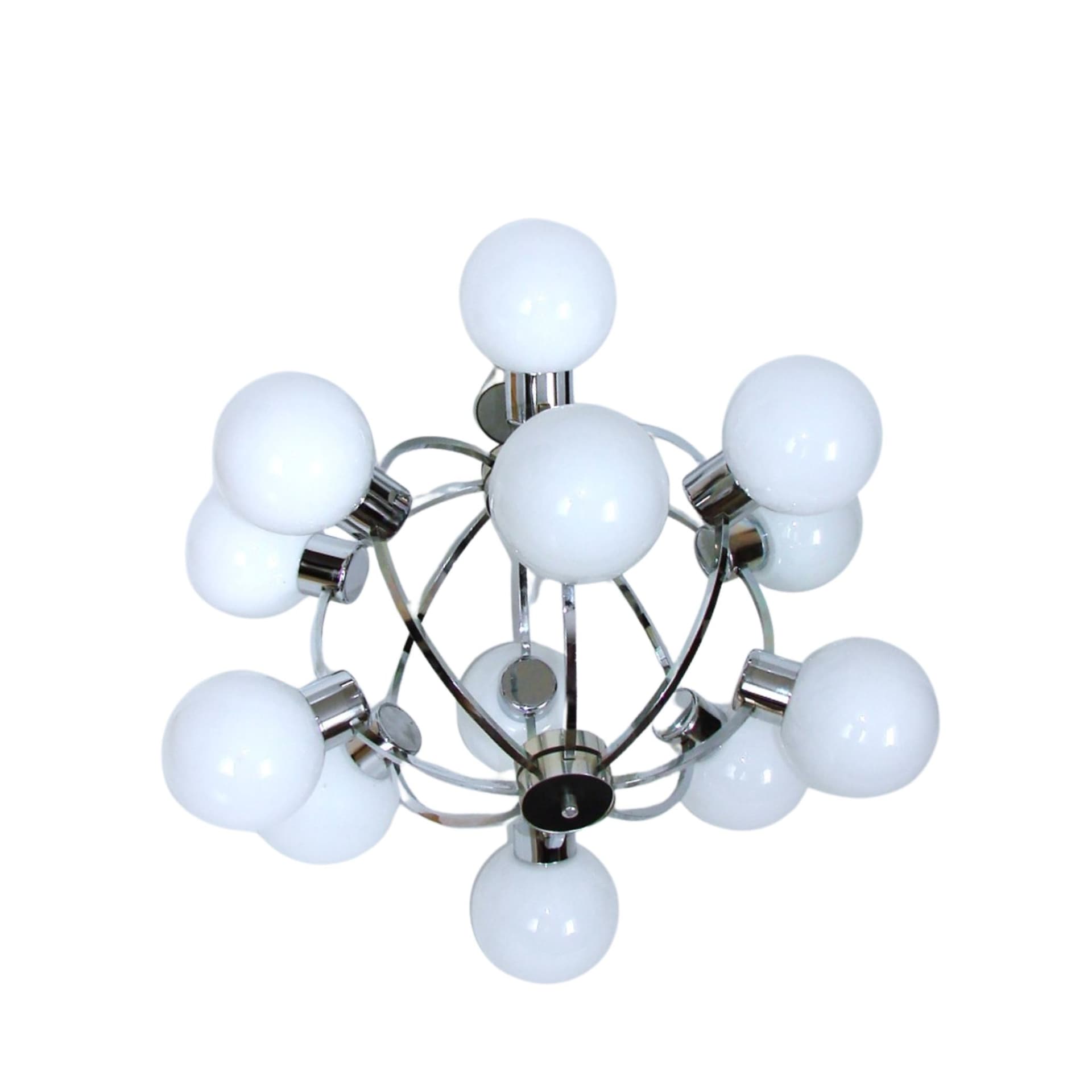 Chandelier Space Age, silver, chrome steel, opal glass, 1970s