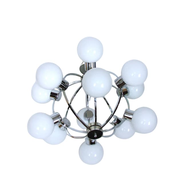 Chandelier Space Age, silver, chrome steel, opal glass, 1970s - DIMENSION