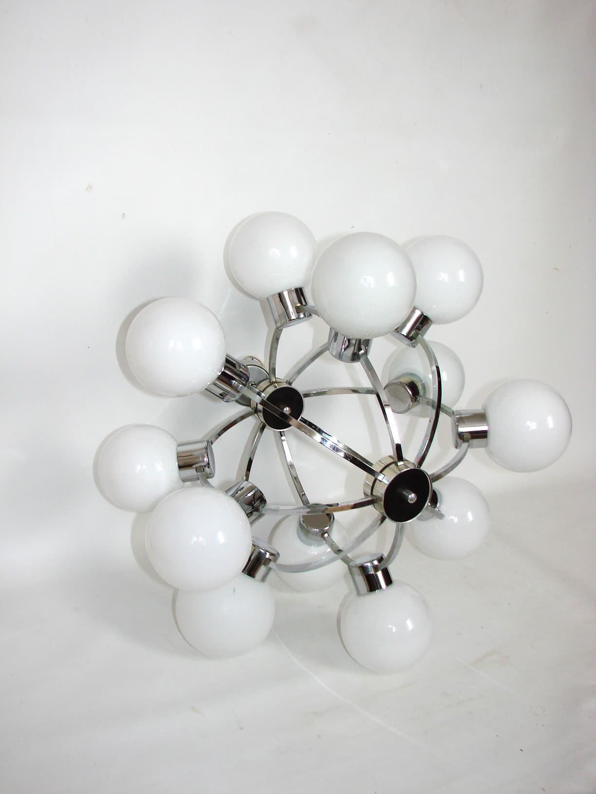 Chandelier Space Age, silver, chrome steel, opal glass, 1970s - 77248