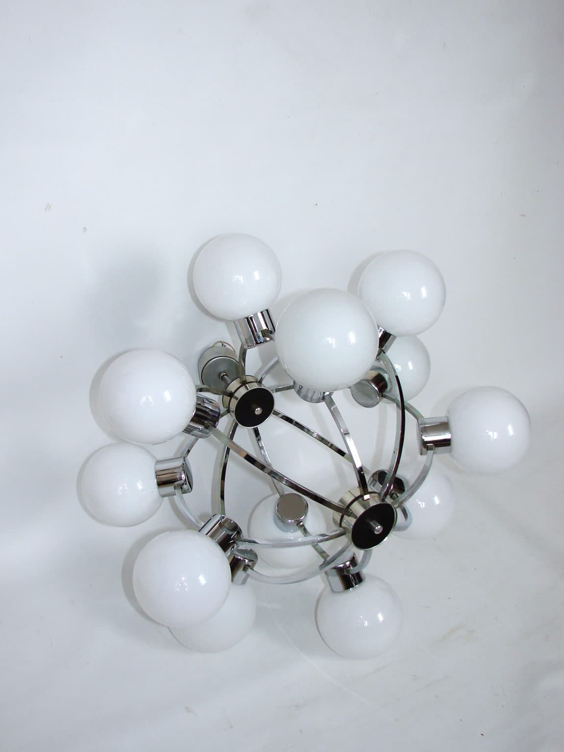 Chandelier Space Age, silver, chrome steel, opal glass, 1970s - 77249