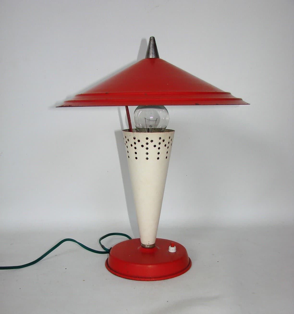 Table lamp mushroom, red metal, Poland, 1960s. - 77272