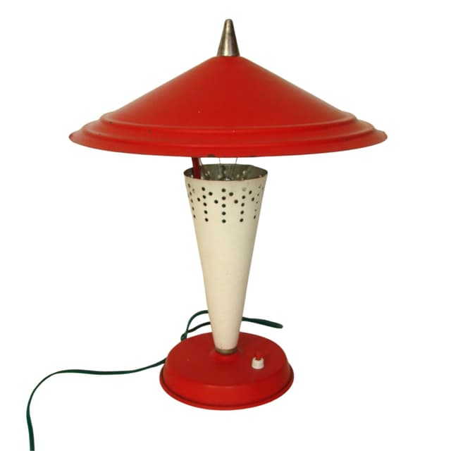 Table lamp mushroom, red metal, Poland, 1960s. - DIMENSION