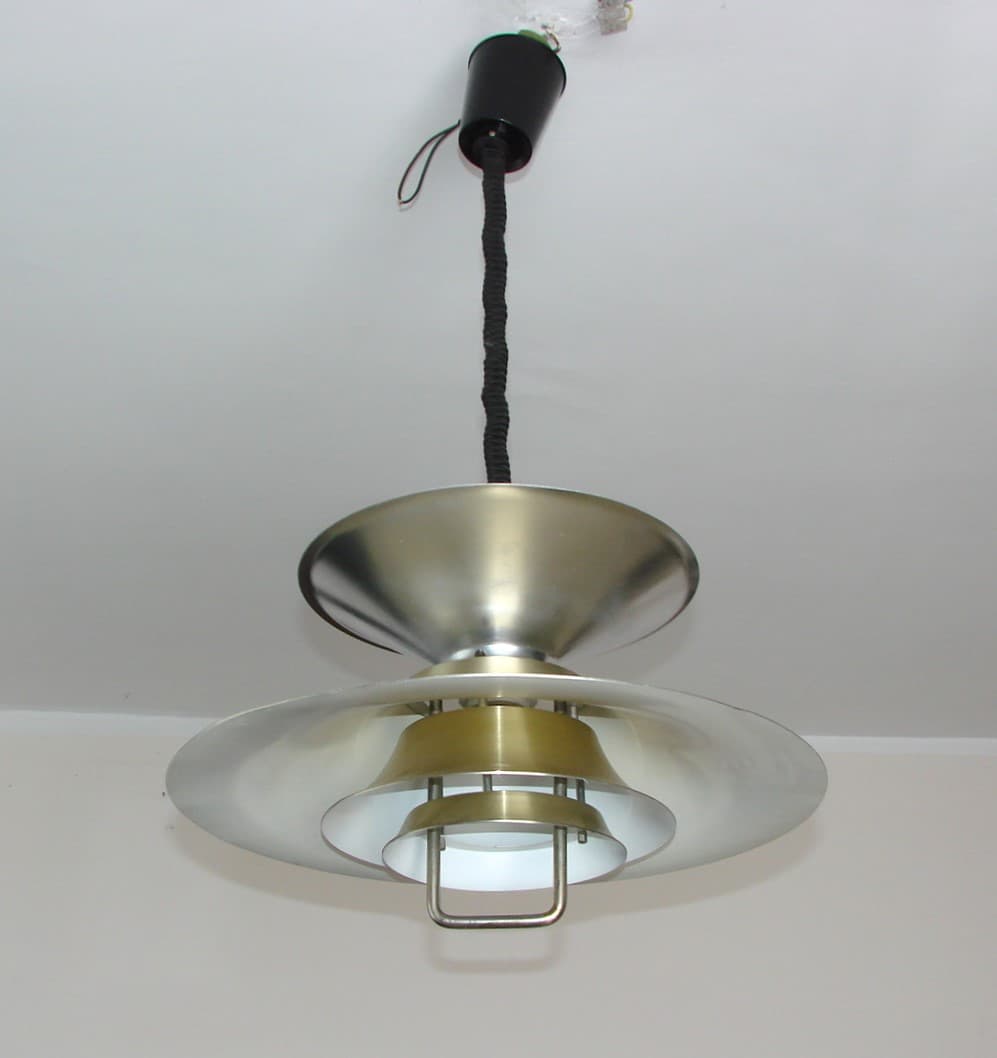 Pendant lamp, golden aluminium, Denmark, 1970s. - 77297