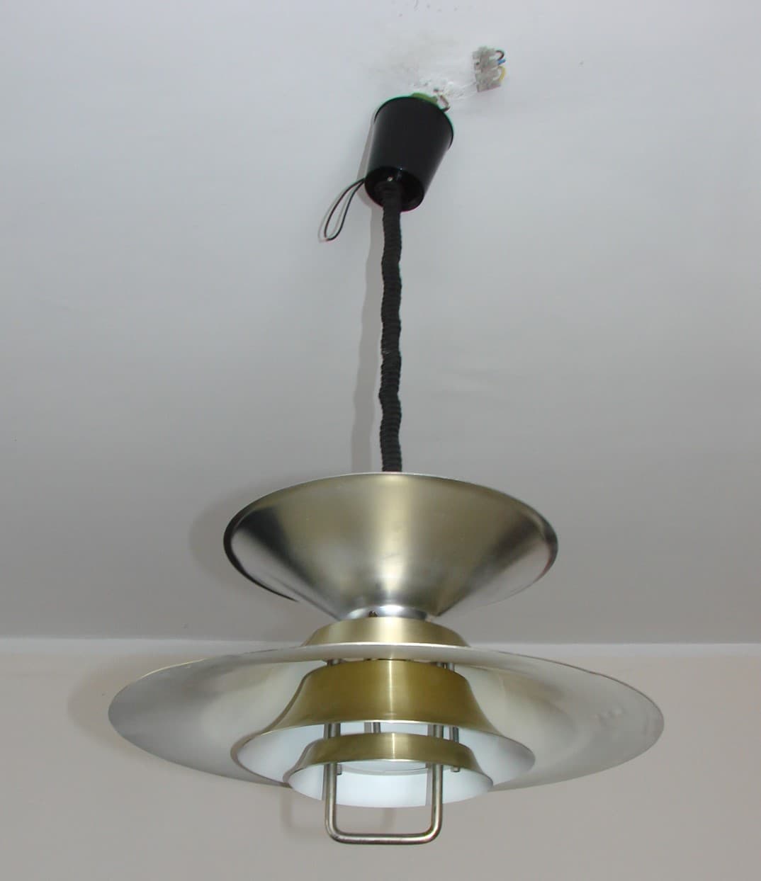 Pendant lamp, golden aluminium, Denmark, 1970s. - 77294