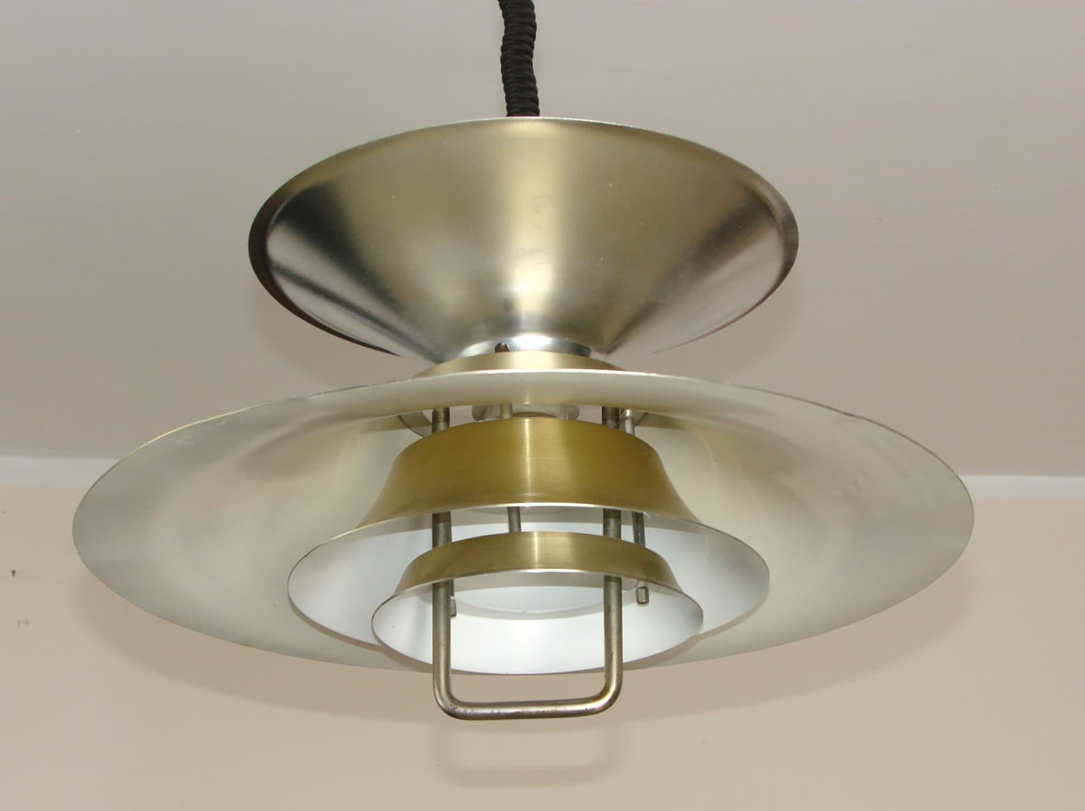 Pendant lamp, golden aluminium, Denmark, 1970s. - 77299