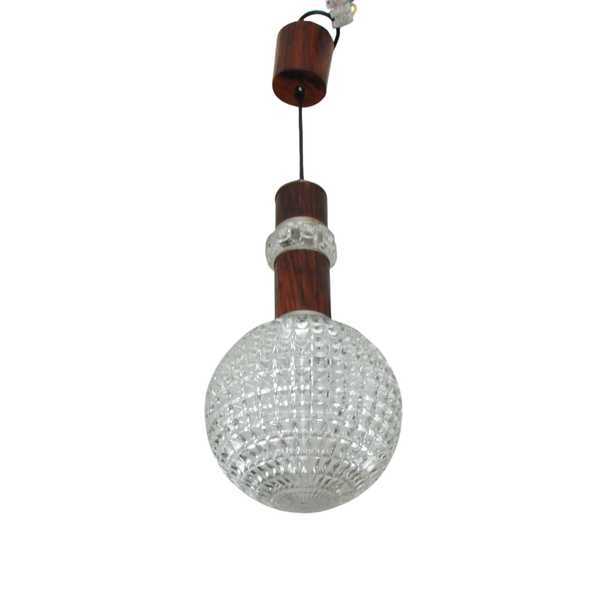 Pendant lamp, brown rosewood, clear glass, metal, 1960s