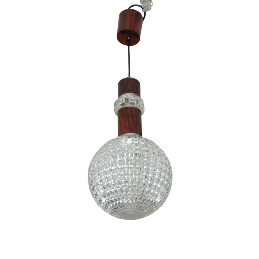 Pendant lamp, brown rosewood, clear glass, metal, 1960s