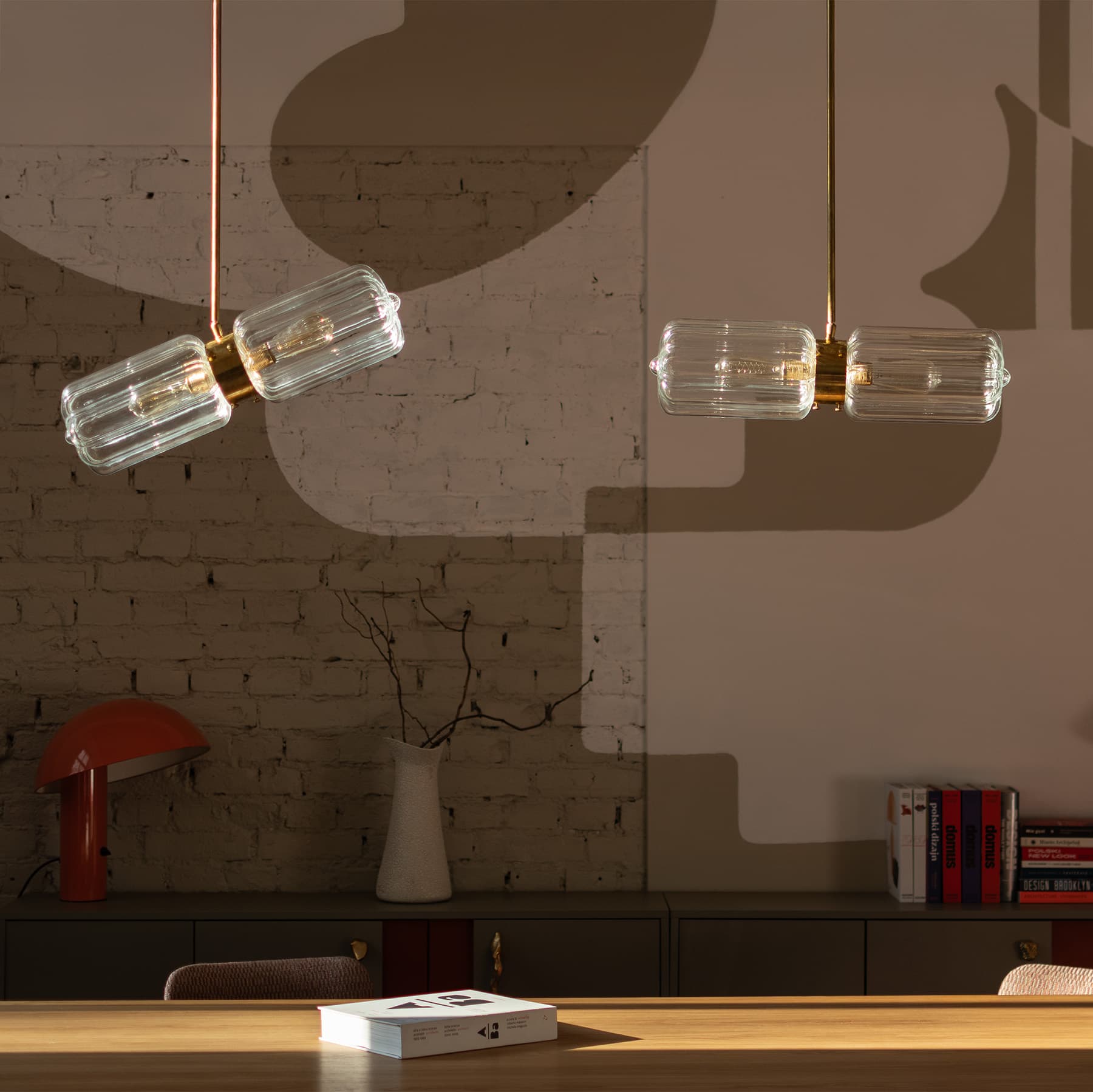 Lampa wisząca podwójna Deco szło jasne, mosiądz, Embassy Interiors - 83656