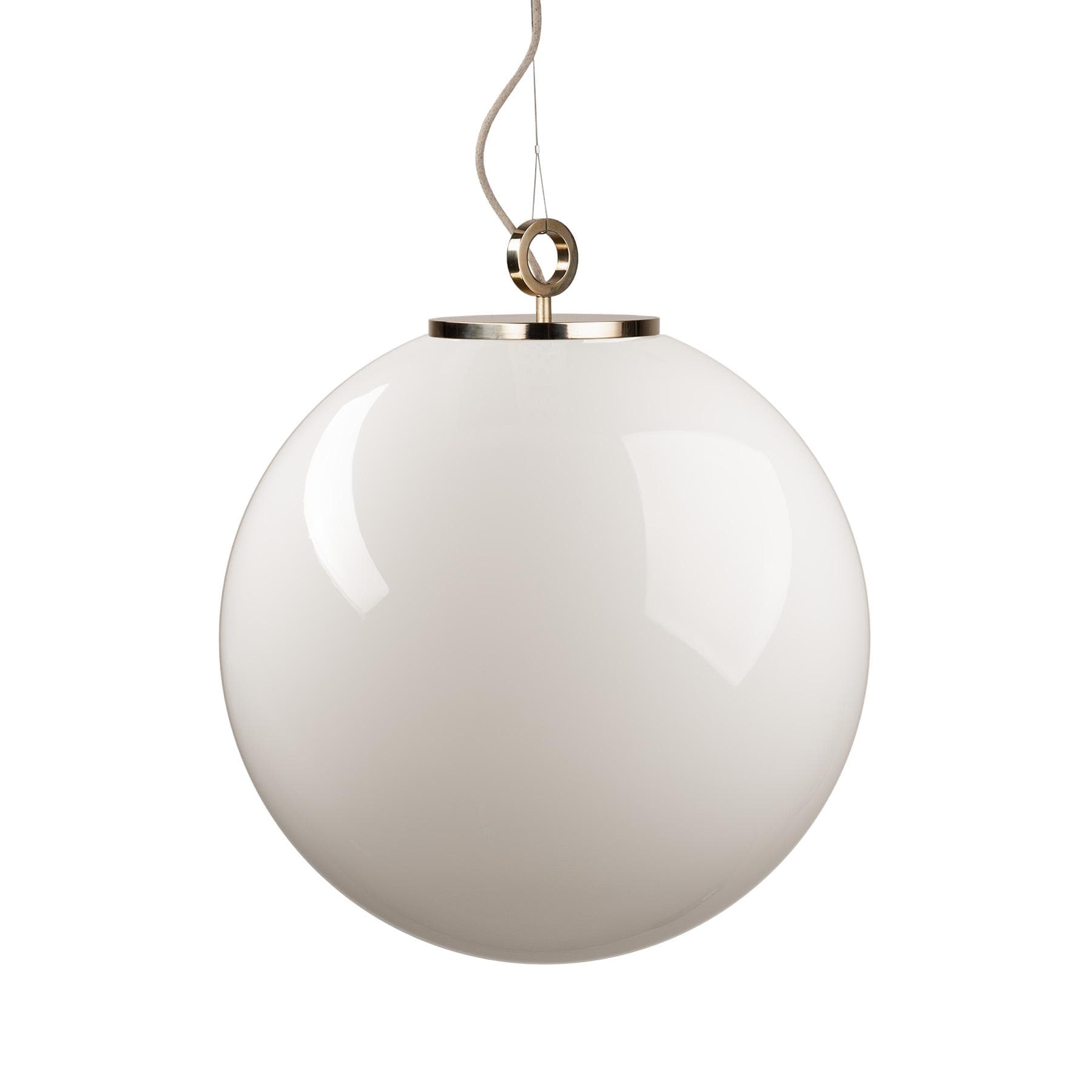 Lampa wisząca z pierścieniem Biała Kula 500 szkło, mosiądz, Embassy Interiors
