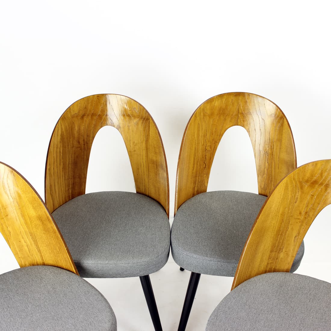 Set of four chairs, light grey, oak, by A. Šuman, Tatra Nabytok, Czechoslovakia, 1960s. - 90919