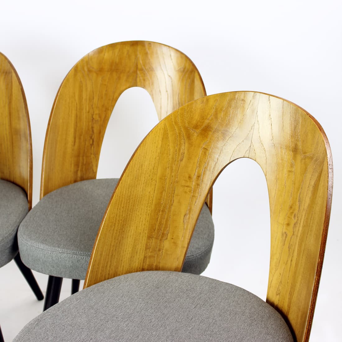 Set of four chairs, light grey, oak, by A. Šuman, Tatra Nabytok, Czechoslovakia, 1960s. - 90918