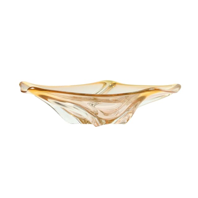 Art glass bowl, amber, glass, by F. Zemek, Czechoslovakia, 1960s. - DIMENSION