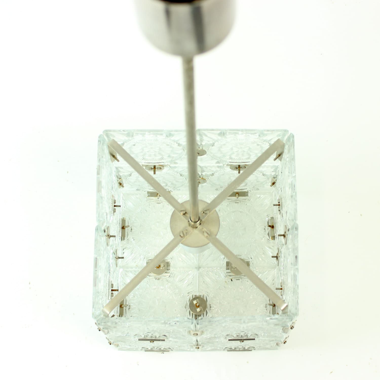 Pendant lamp cube, transparent glass, Kamenický Šenov, Czechoslovakia, 1970s. - 91030
