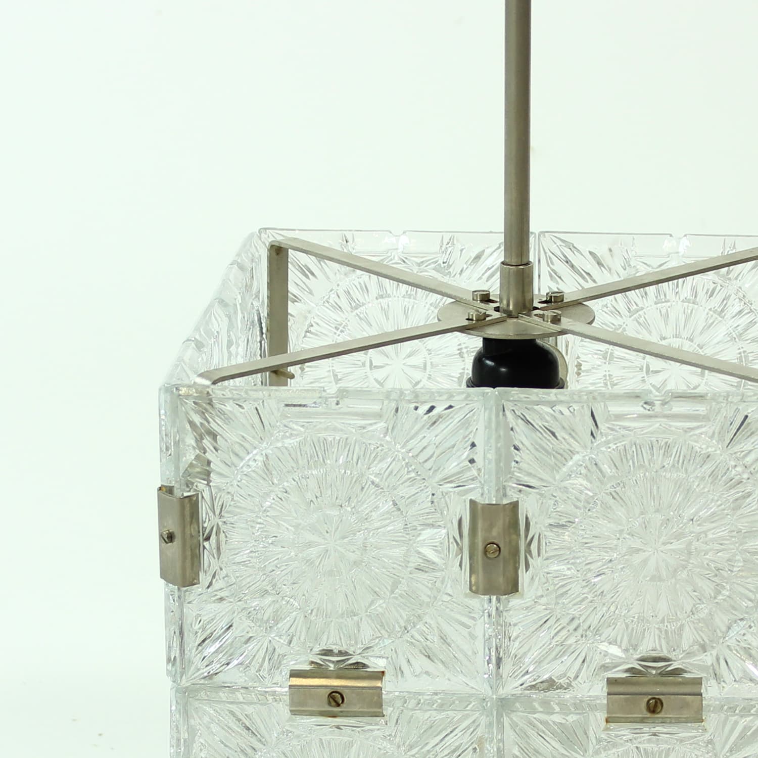 Pendant lamp cube, transparent glass, Kamenický Šenov, Czechoslovakia, 1970s. - 91031