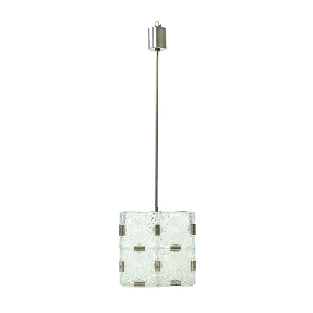 Pendant lamp cube, transparent glass, Kamenický Šenov, Czechoslovakia, 1970s. - DIMENSION