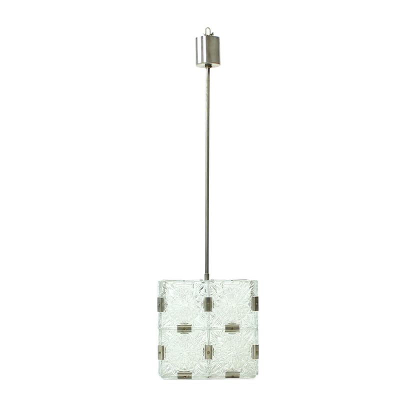 Pendant lamp cube, transparent glass, Kamenický Šenov, Czechoslovakia, 1970s.