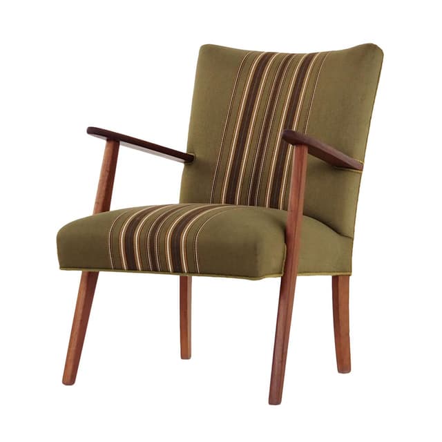 Armchair, olive, teak, Denmark, 1960s. - DIMENSION