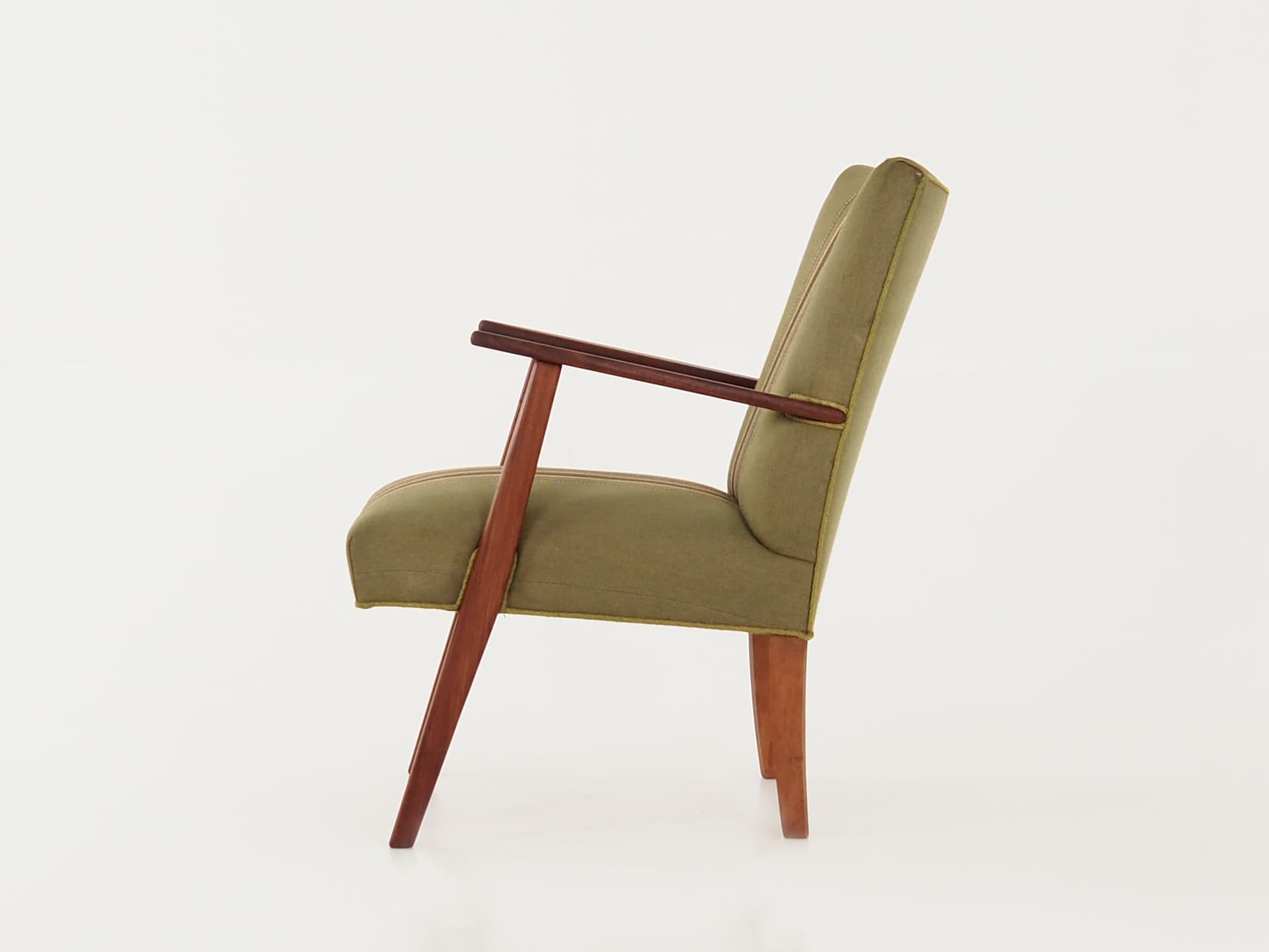 Armchair, olive, teak, Denmark, 1960s. - 78695