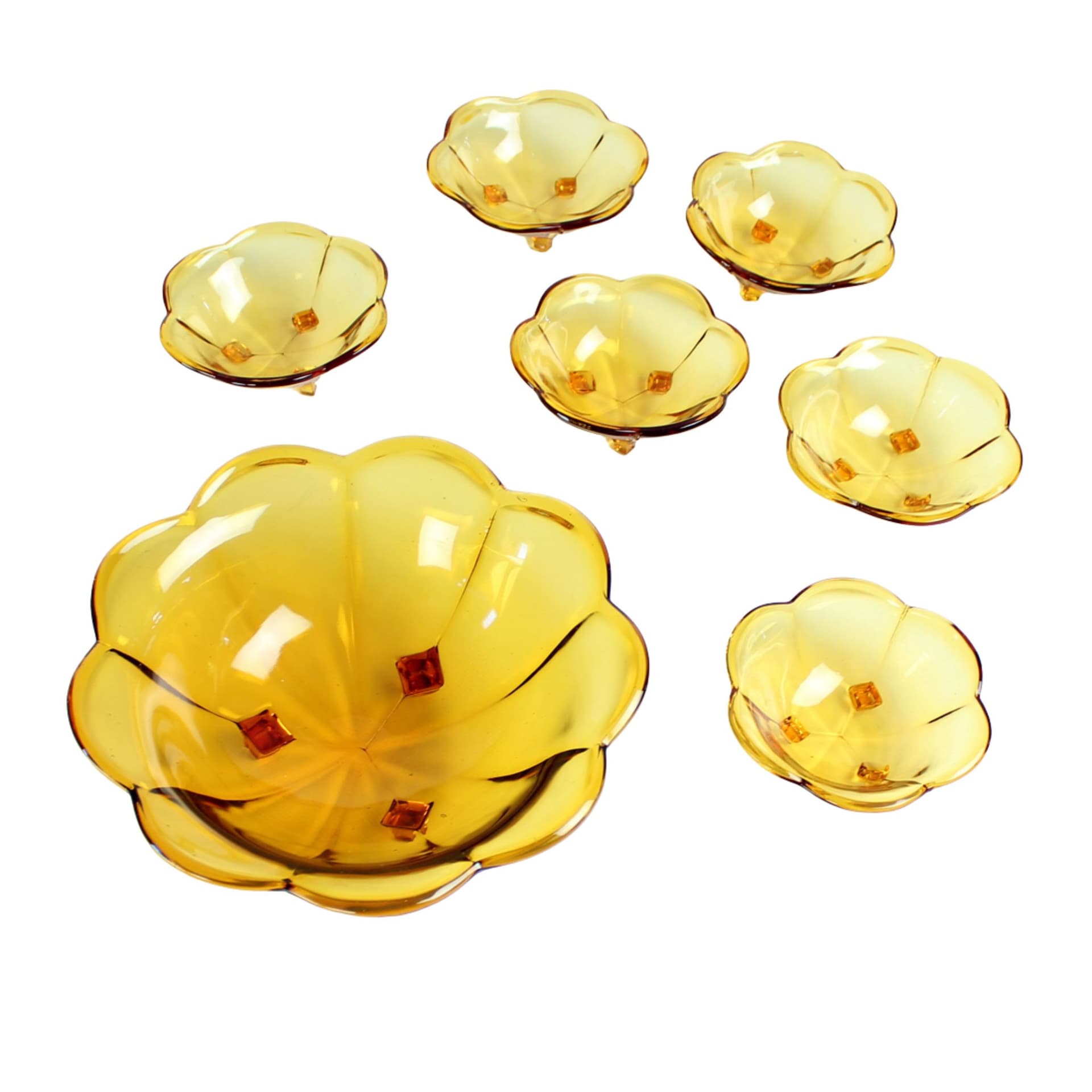 Set of bowls, amber, glass, Czechoslovakia, 1960s. - 92373