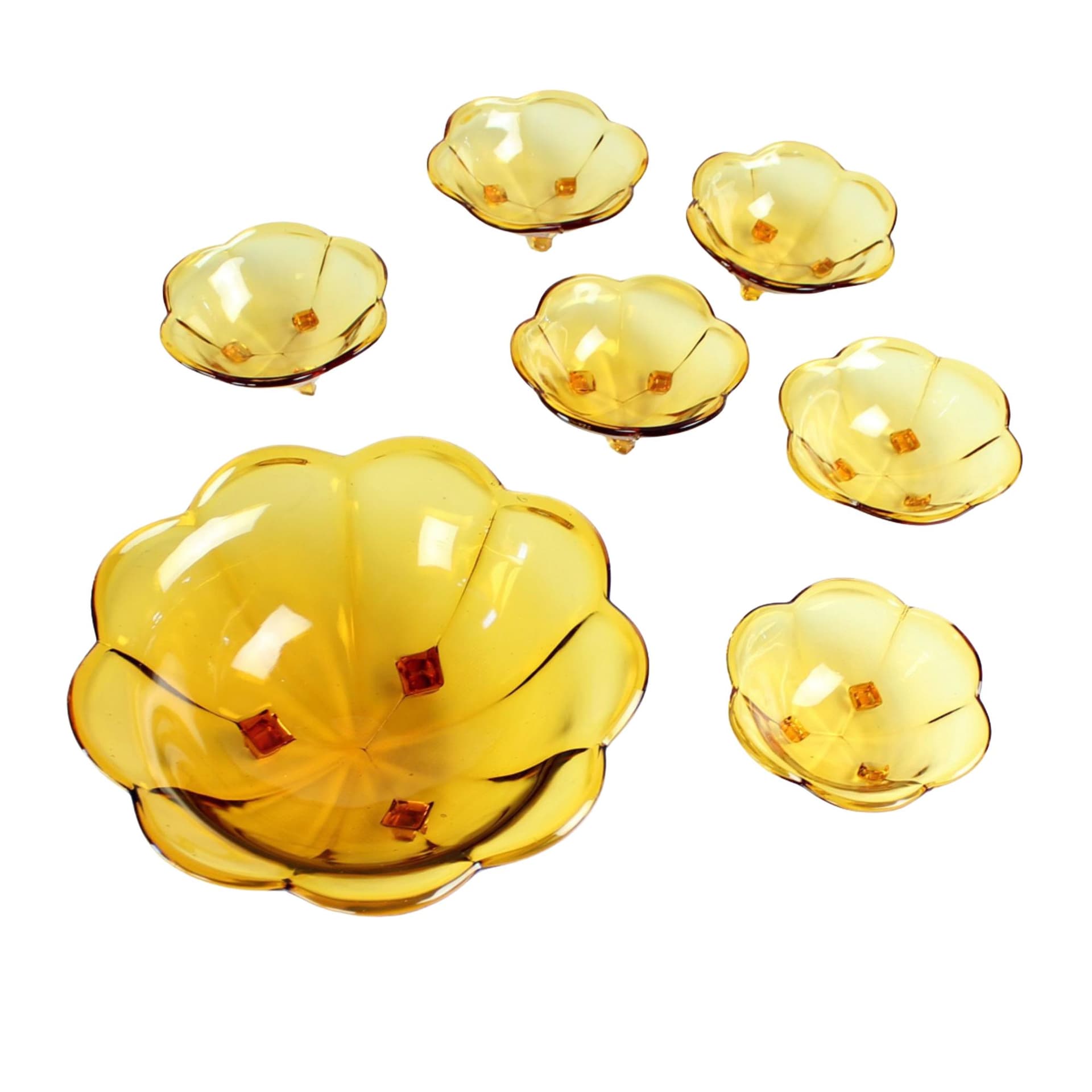 Set of bowls, amber, glass, Czechoslovakia, 1960s.