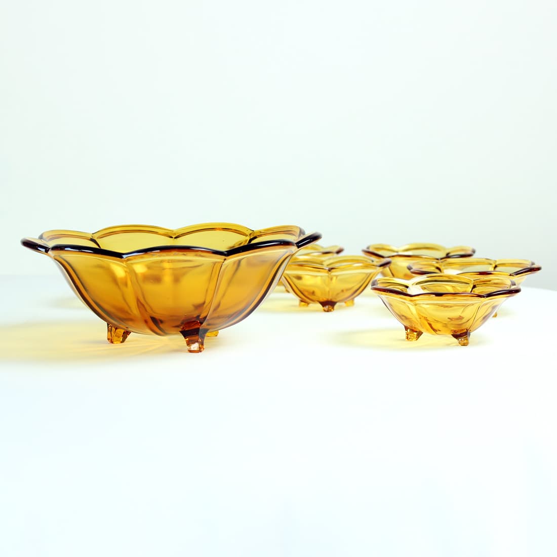Set of bowls, amber, glass, Czechoslovakia, 1960s. - 91041